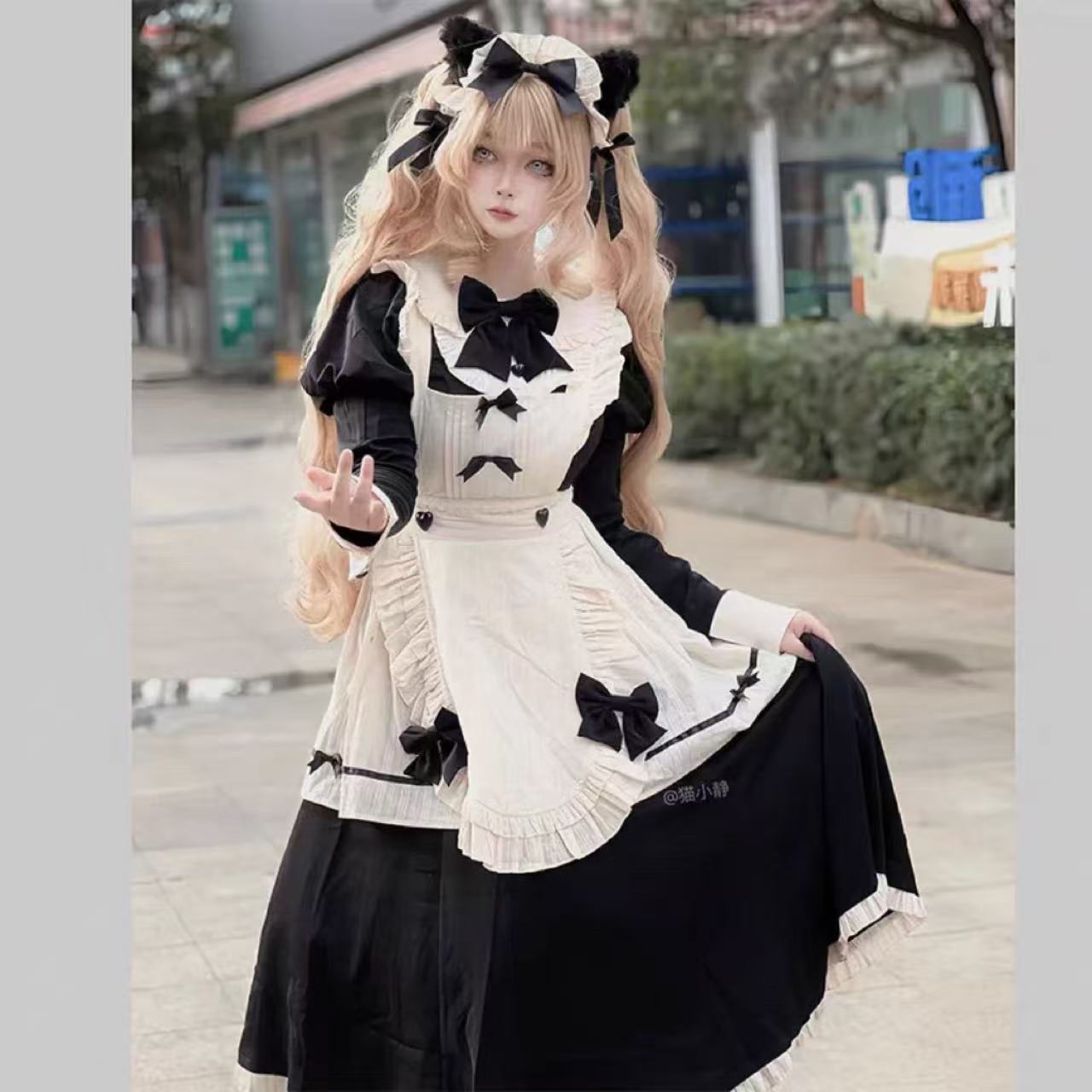 ゴスロリ エレガントパフスリーブメイド風ワンピース