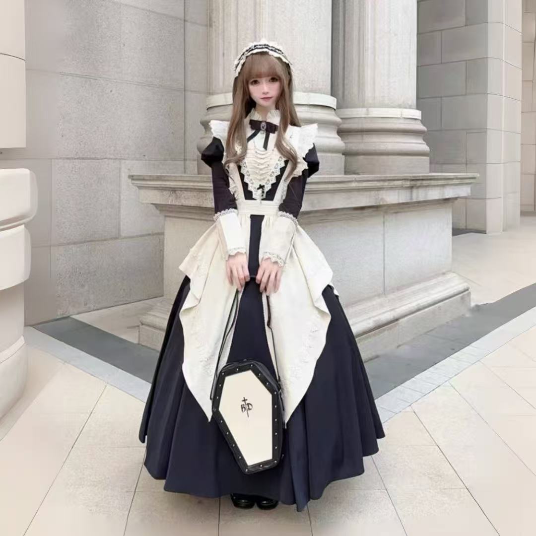 ゴスロリ エレガントパフスリーブメイド風ワンピース