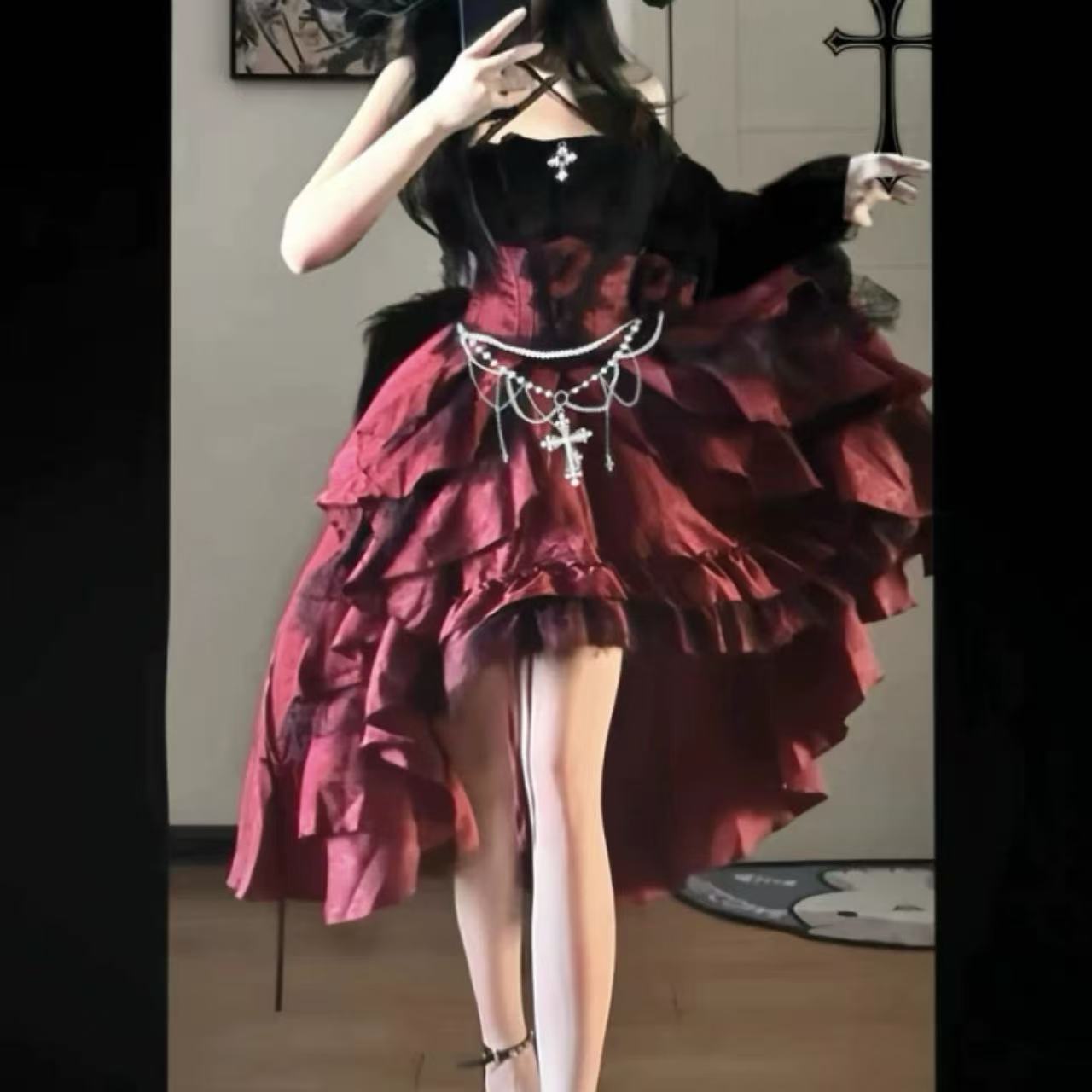 ゴスロリ ナイチンゲール・クロスレースベスト&スカートセット