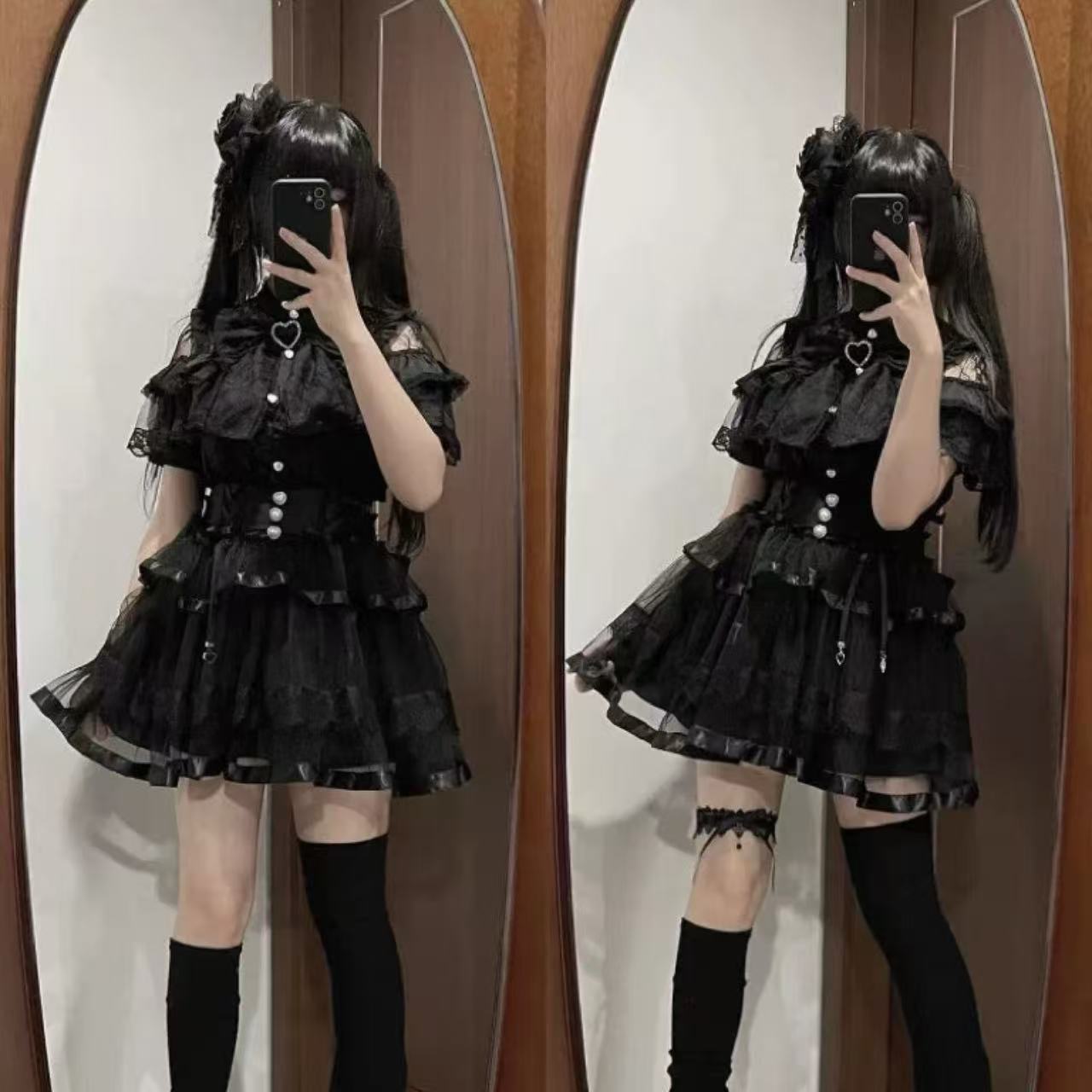 甘ロリータ リボン付きレースインナーシャツ