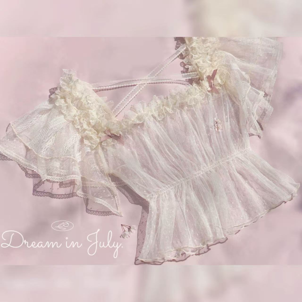 甘ロリータ シースルーレース・バレエスタイル半袖トップス