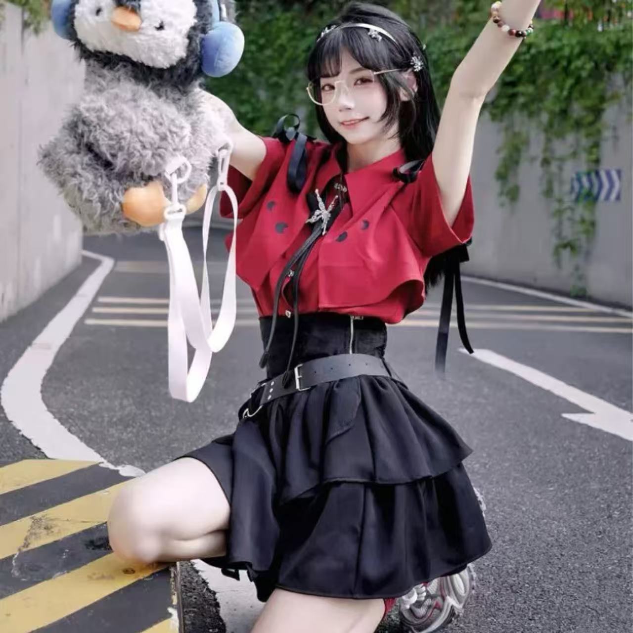 ゴスロリ ダークスタイル・スリムトップス&スカートセット