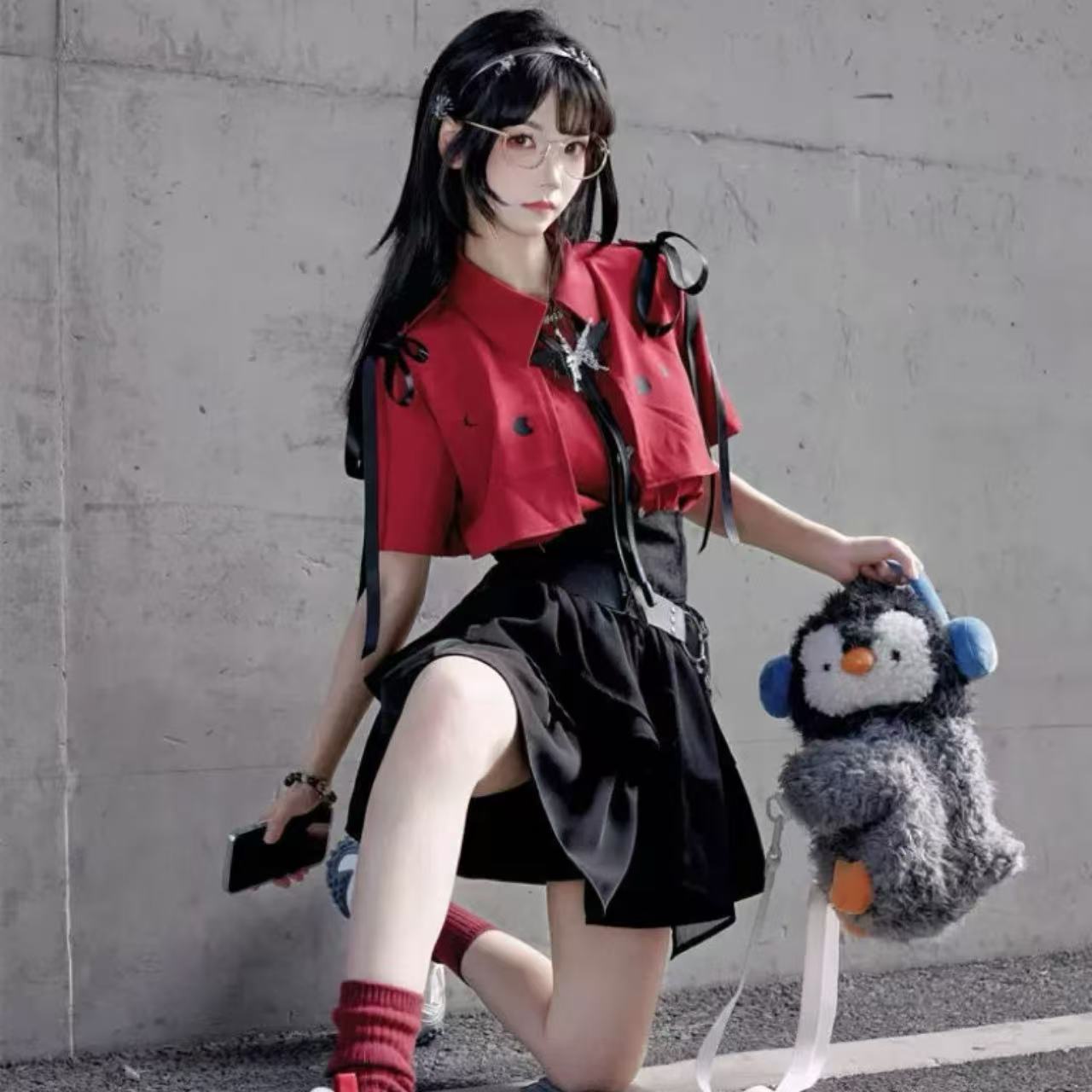 ゴスロリ ダークスタイル・スリムトップス&スカートセット