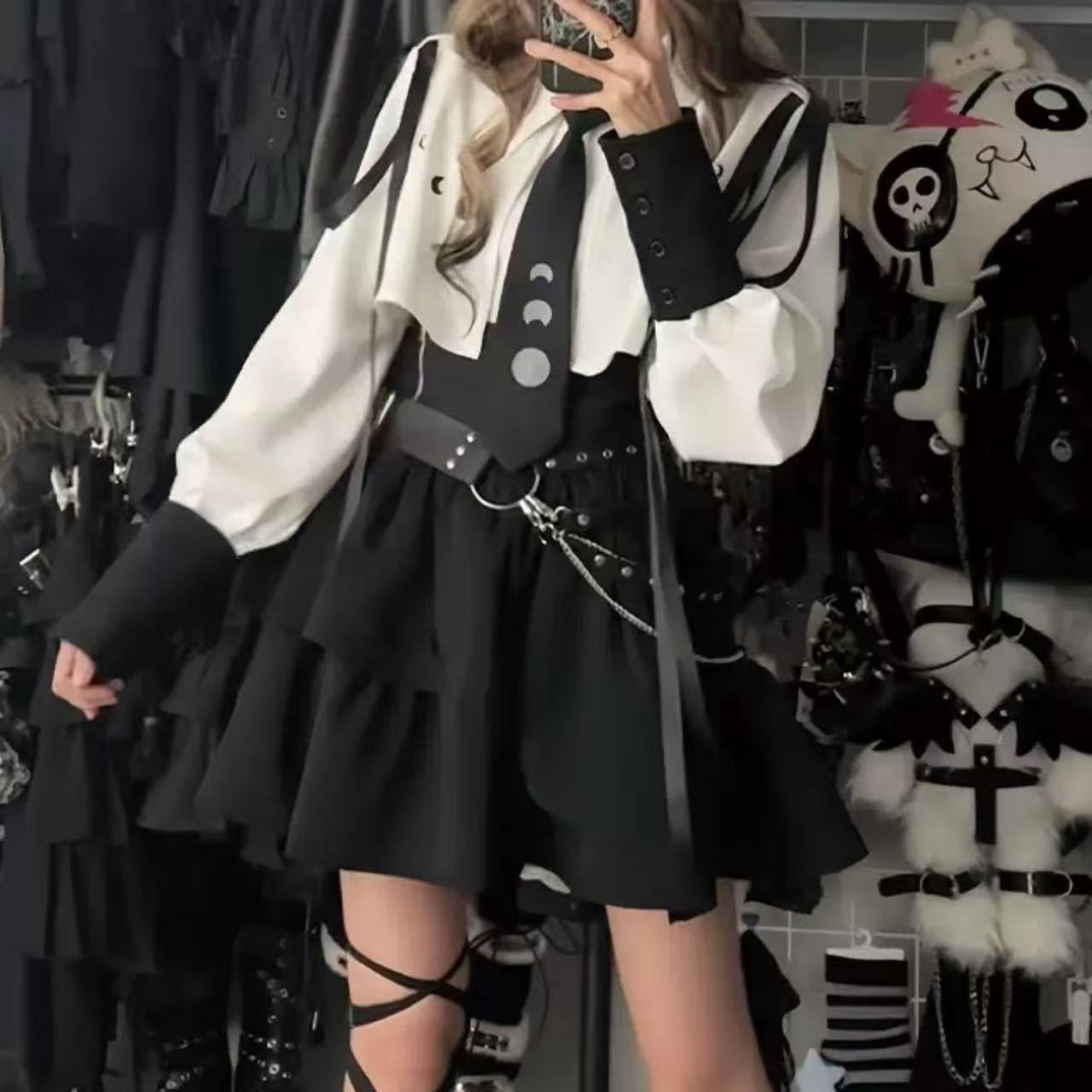 ゴスロリ ダークスタイル・スリムトップス&スカートセット
