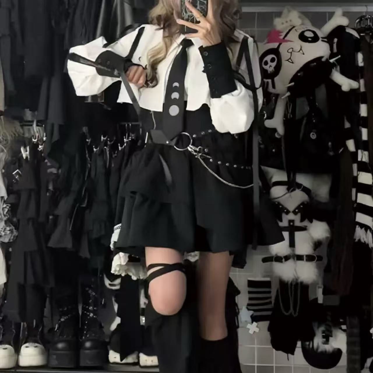 ゴスロリ ダークスタイル・スリムトップス&スカートセット