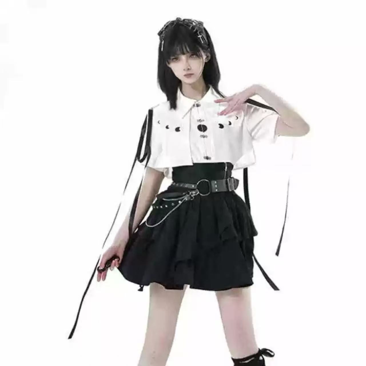 ゴスロリ ダークスタイル・スリムトップス&スカートセット