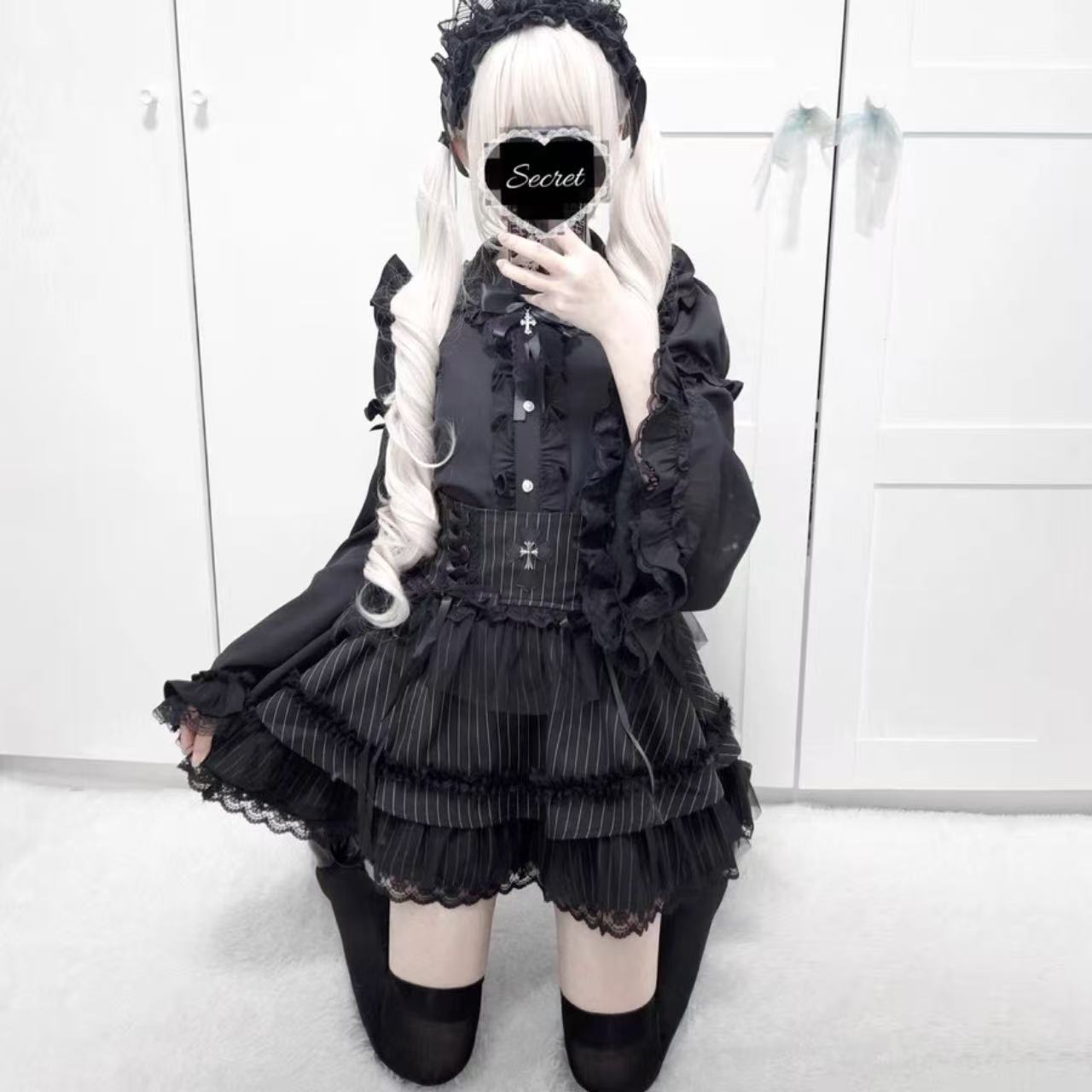 ゴスロリ カレッジ風ハイウエストフレアスカート