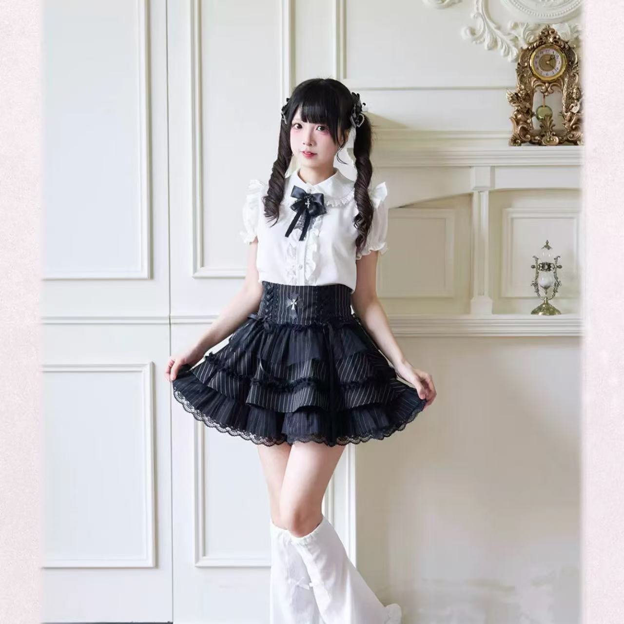ゴスロリ カレッジ風ハイウエストフレアスカート