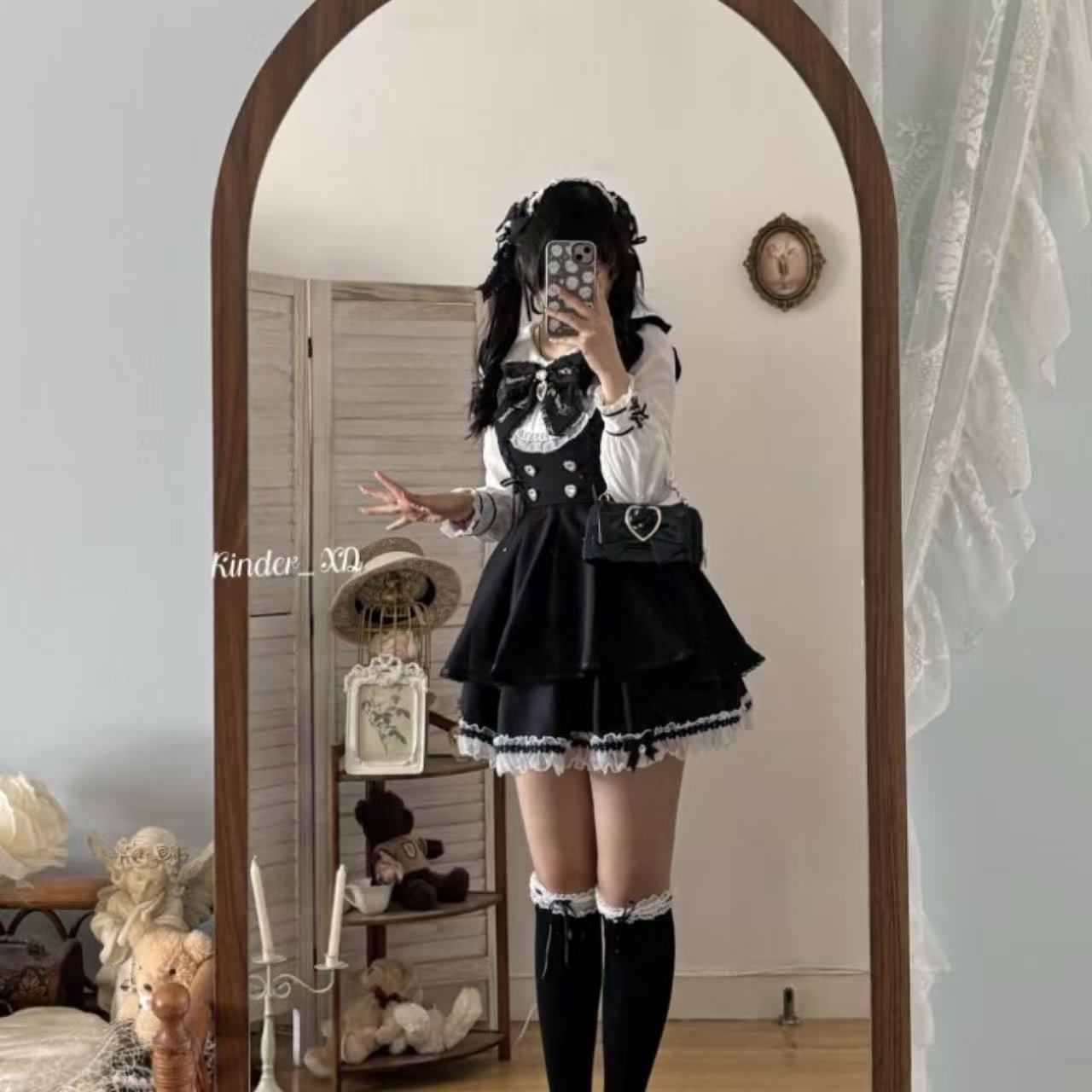 甘ロリータ リボン長袖ドレス&スカートセット