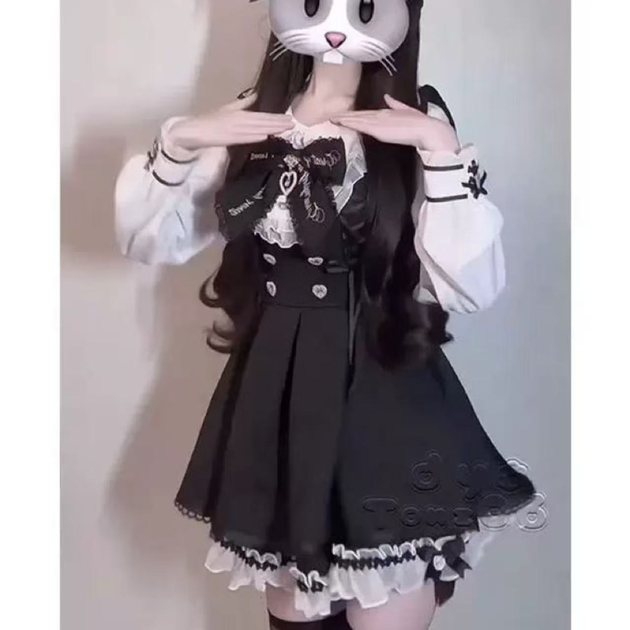 甘ロリータ リボン長袖ドレス&スカートセット