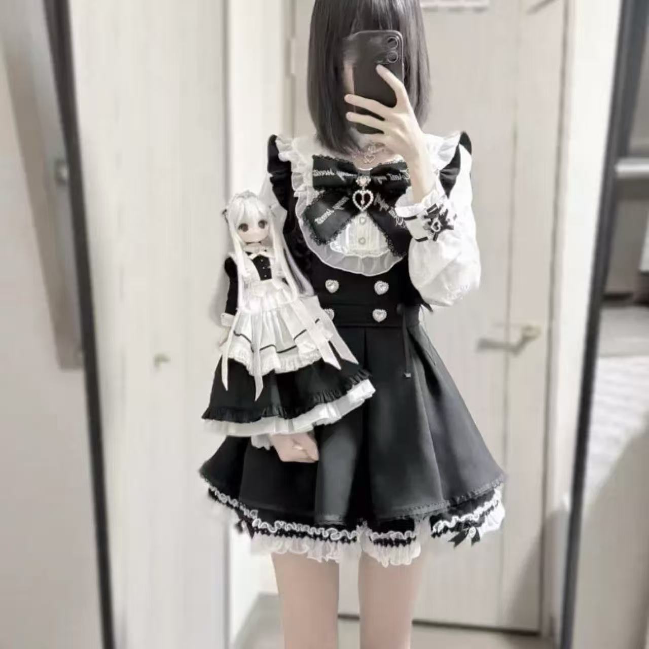 甘ロリータ リボン長袖ドレス&スカートセット