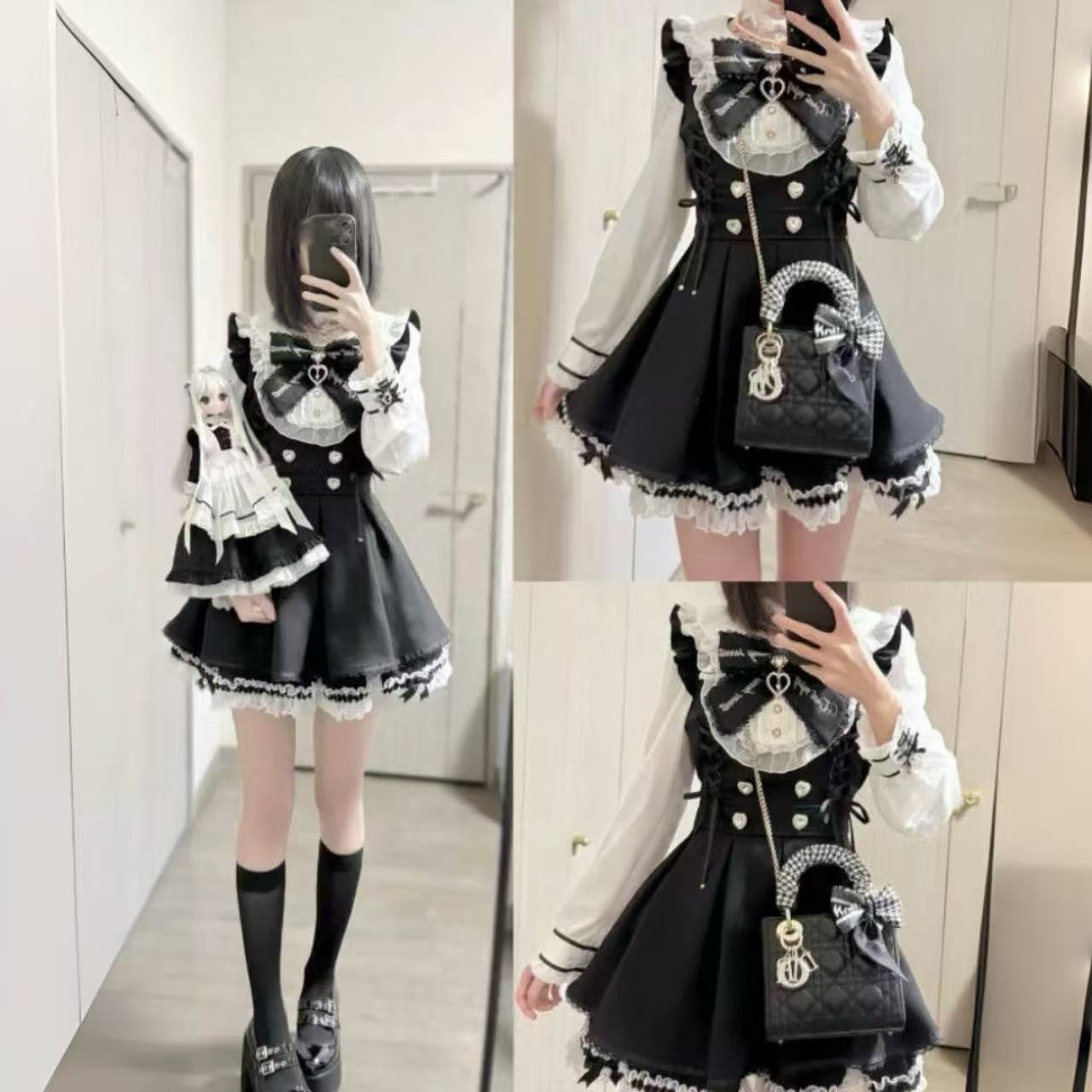 甘ロリータ リボン長袖ドレス&スカートセット