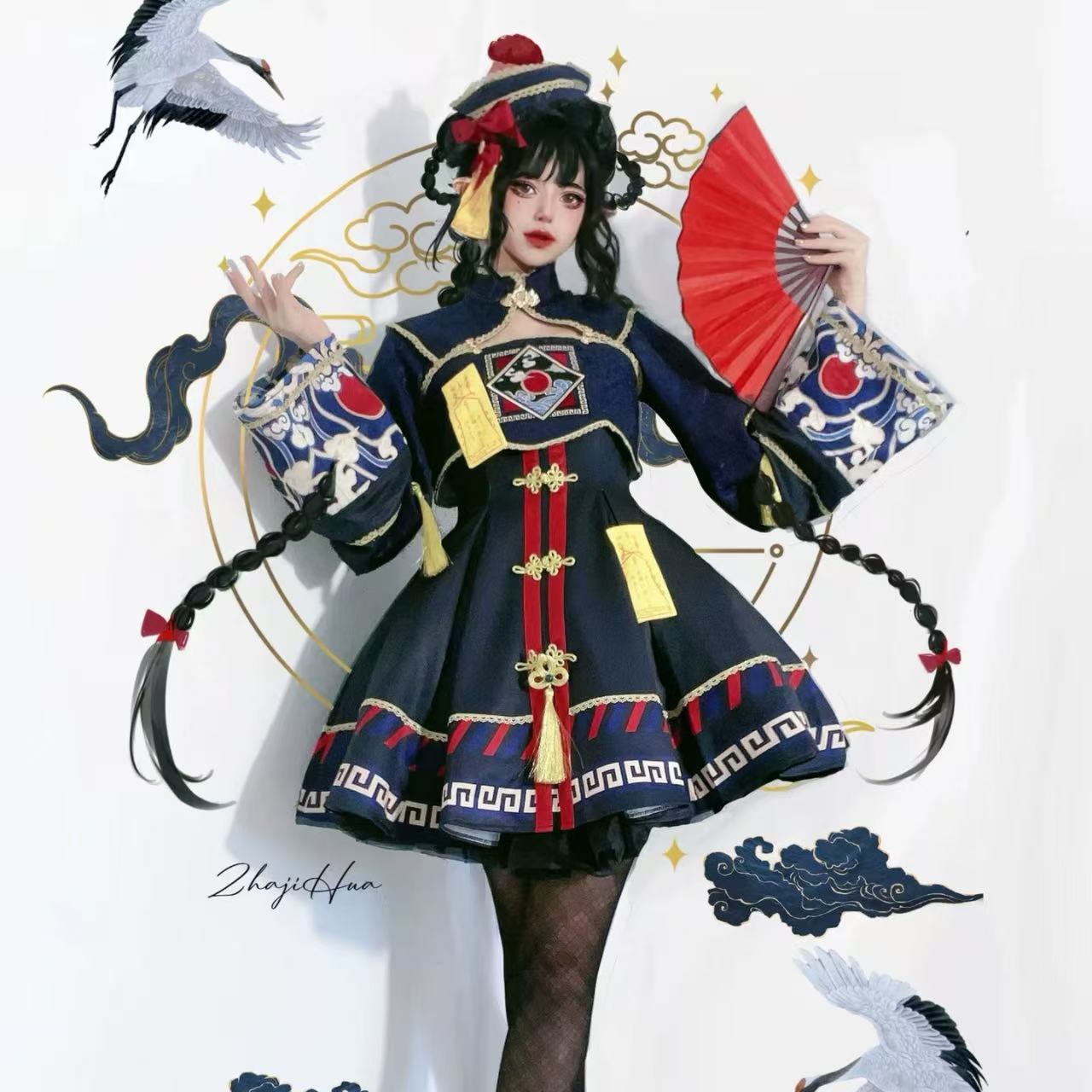 【ロリータ】ゾンビ風ハロウィン中華風ダークガールトップサスペンダードレスセット