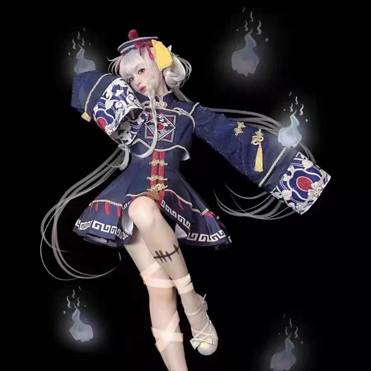 【ロリータ】ゾンビ風ハロウィン中華風ダークガールトップサスペンダードレスセット