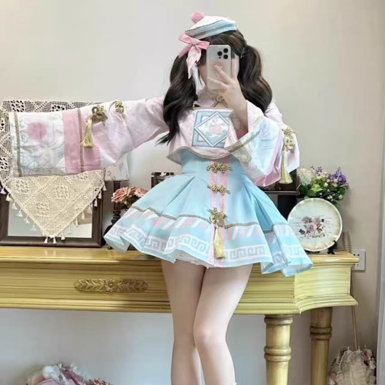 【ロリータ】ゾンビ風ハロウィン中華風ダークガールトップサスペンダードレスセット