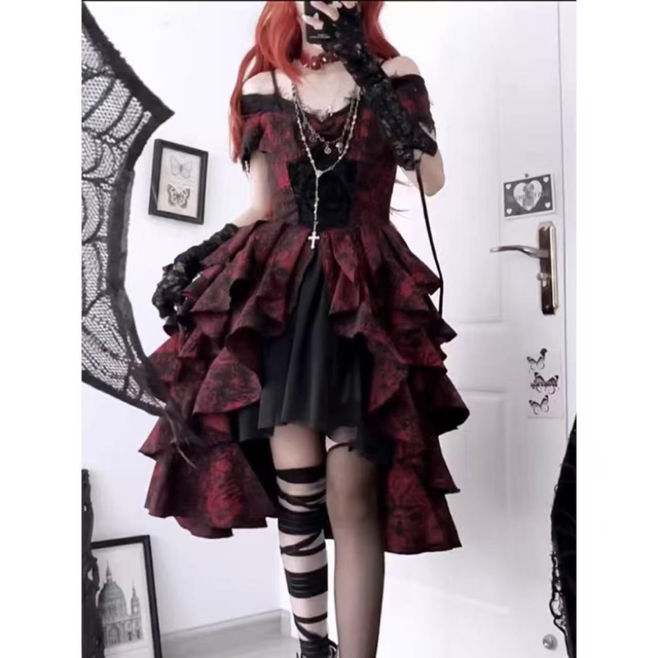 ゴスロリ ワインレッド・ヘビープリンセスドレス