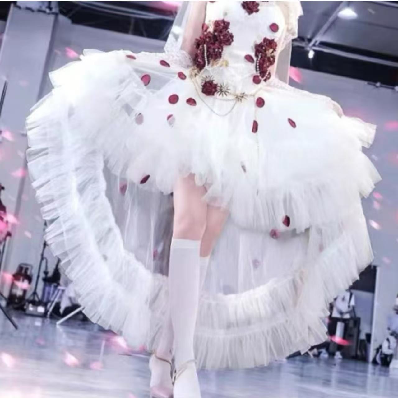 甘ロリータ バレエスタイル・ガーゼメッシュエプロンワンピース