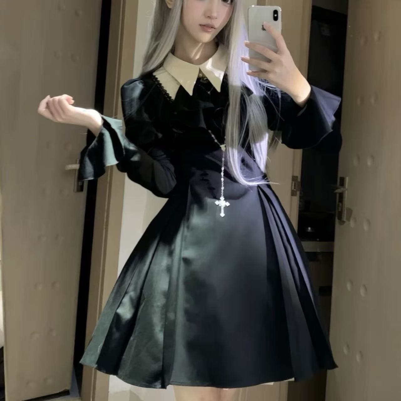 ゴスロリ ブラック・ゴシックロングスリーブドレス