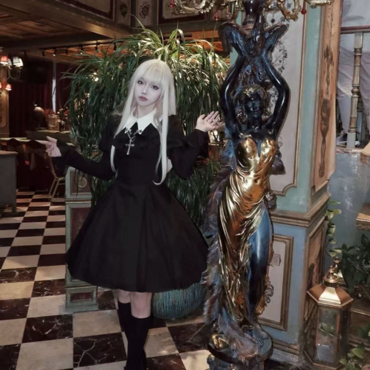 ゴスロリ ブラック・ゴシックロングスリーブドレス