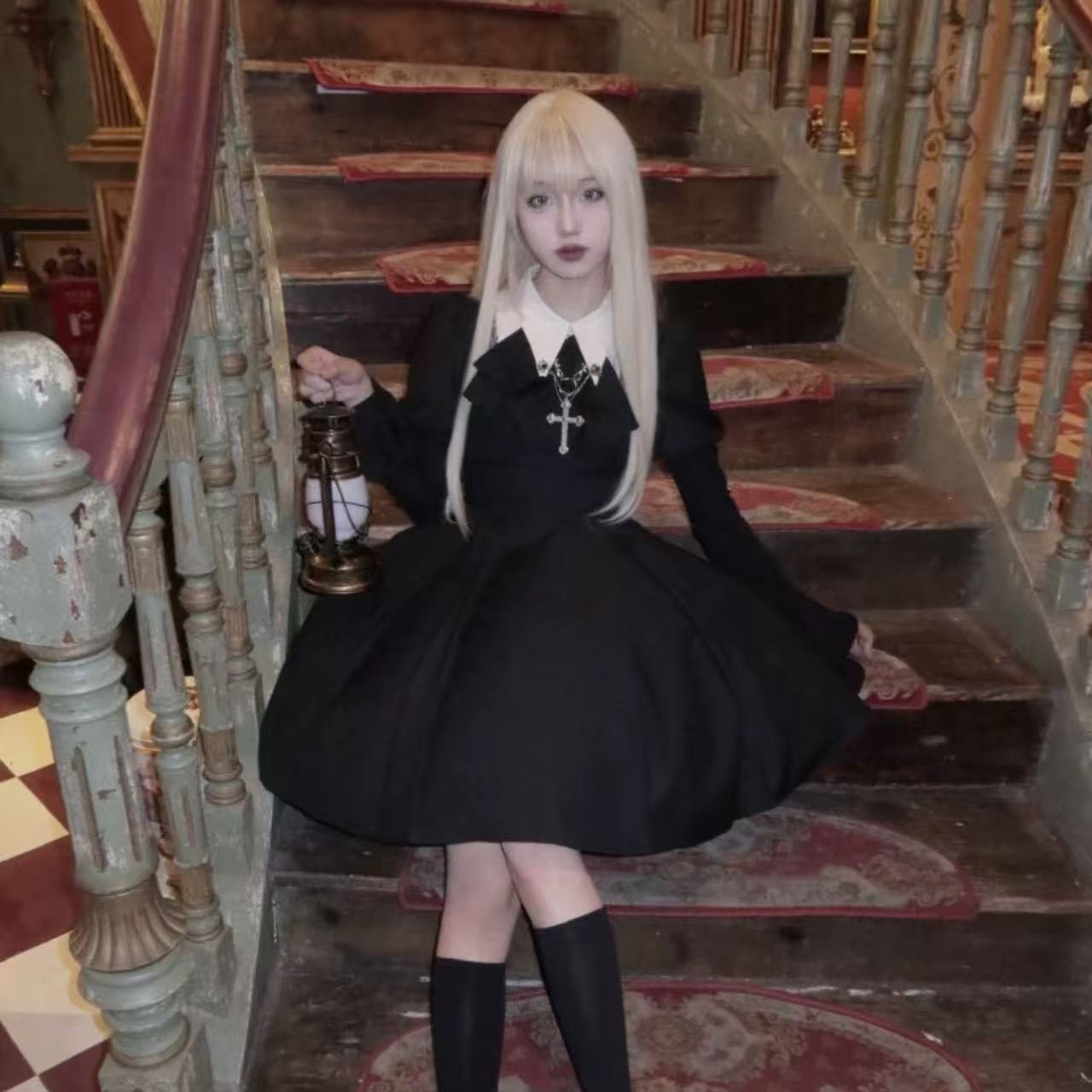 ゴスロリ ブラック・ゴシックロングスリーブドレス