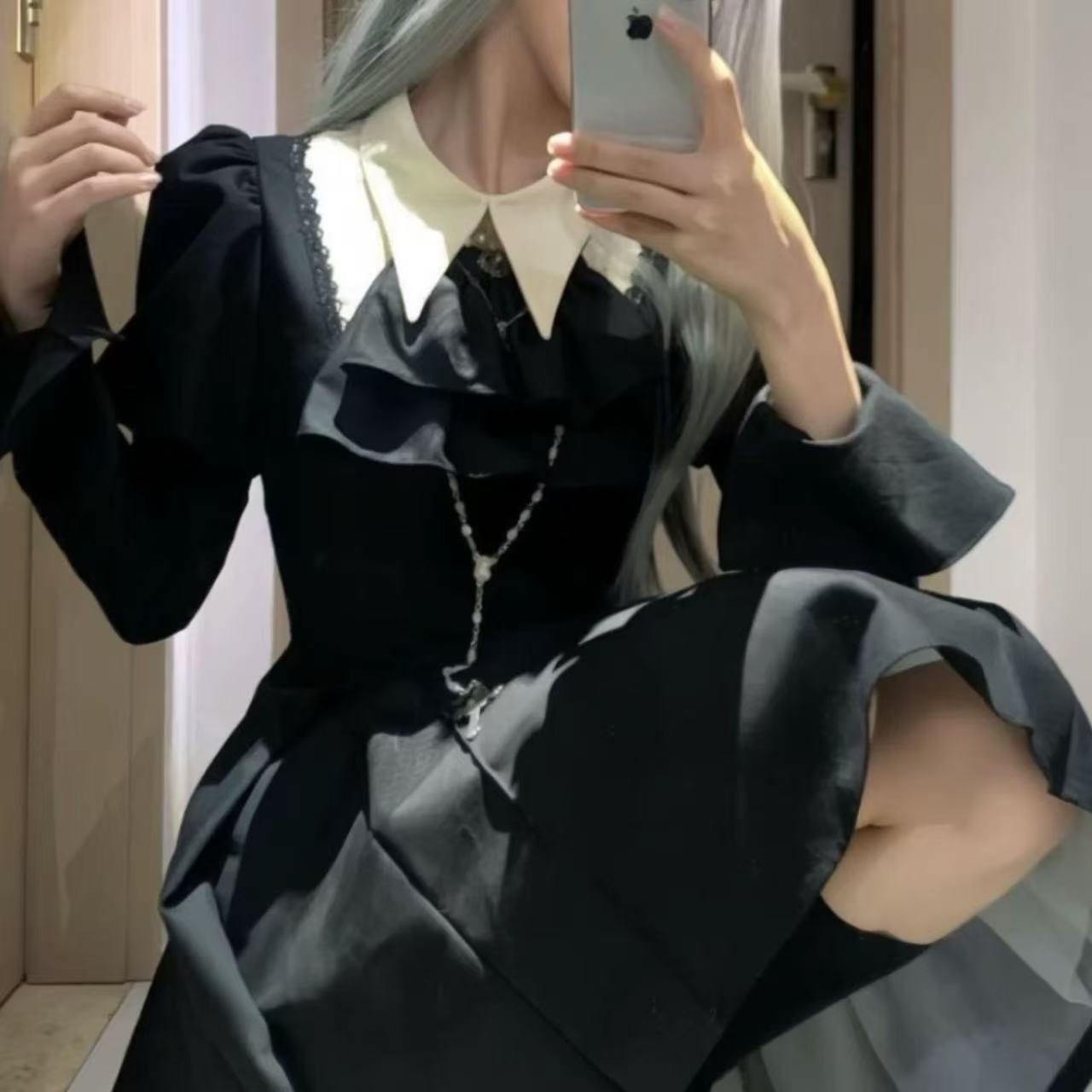 ゴスロリ ブラック・ゴシックロングスリーブドレス