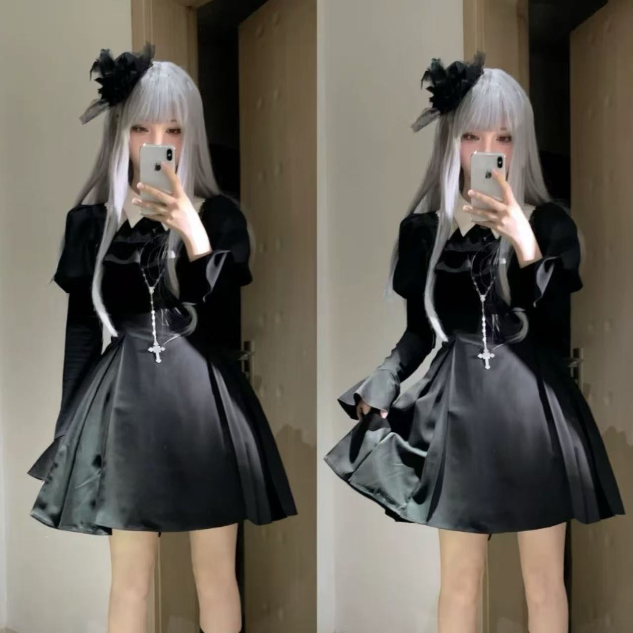 ゴスロリ ブラック・ゴシックロングスリーブドレス