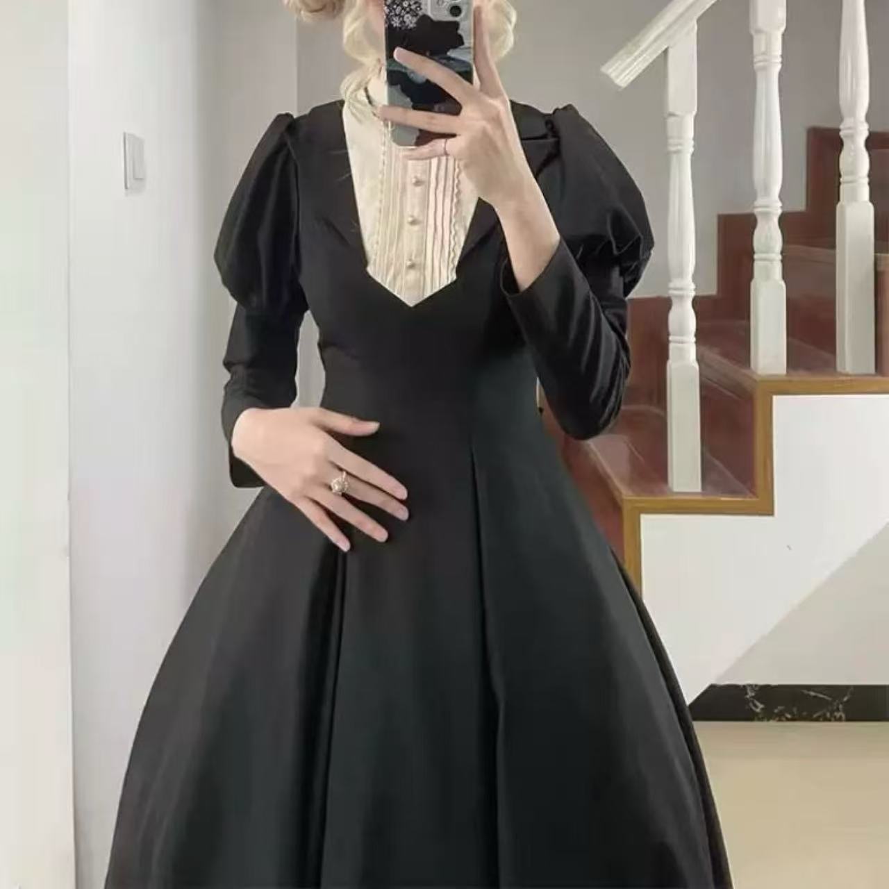 ゴスロリ ブラック・ゴシックロングスリーブドレス