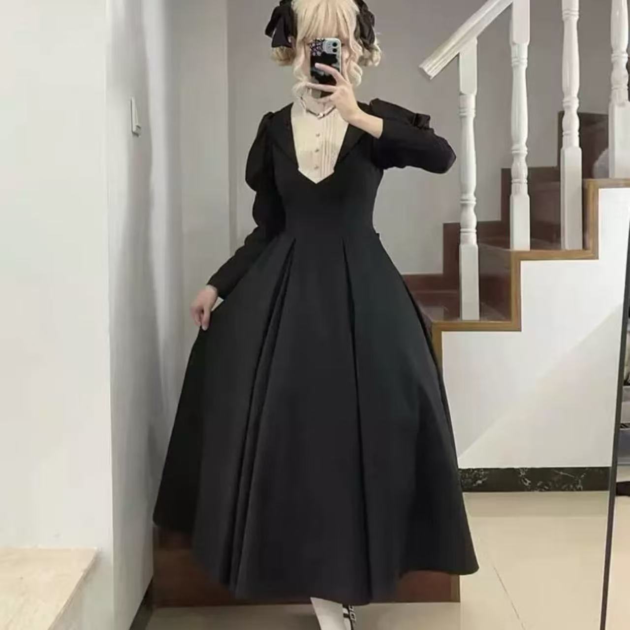 ゴスロリ ブラック・ゴシックロングスリーブドレス