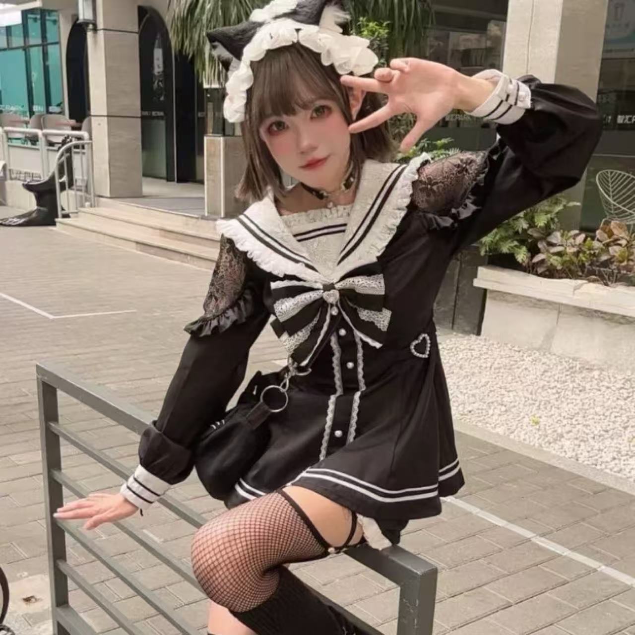 ゴスロリ ブロークンベア・ダークガール長袖ドレスセット