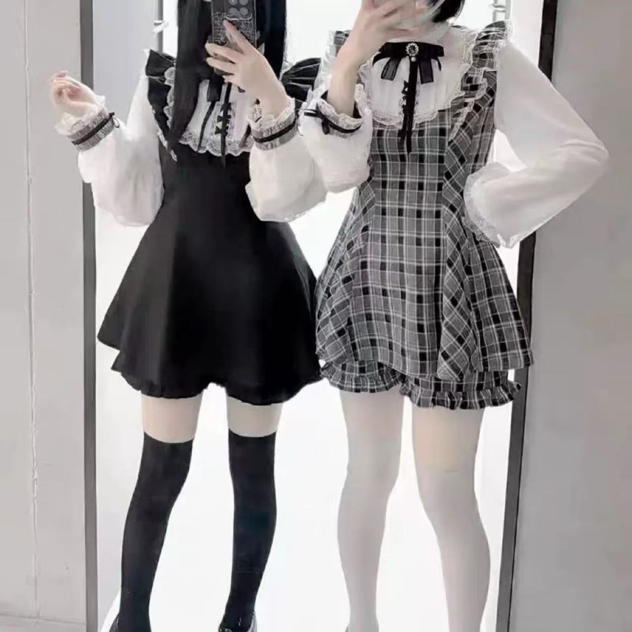 甘ロリータ レースパールリボン長袖ワンピース