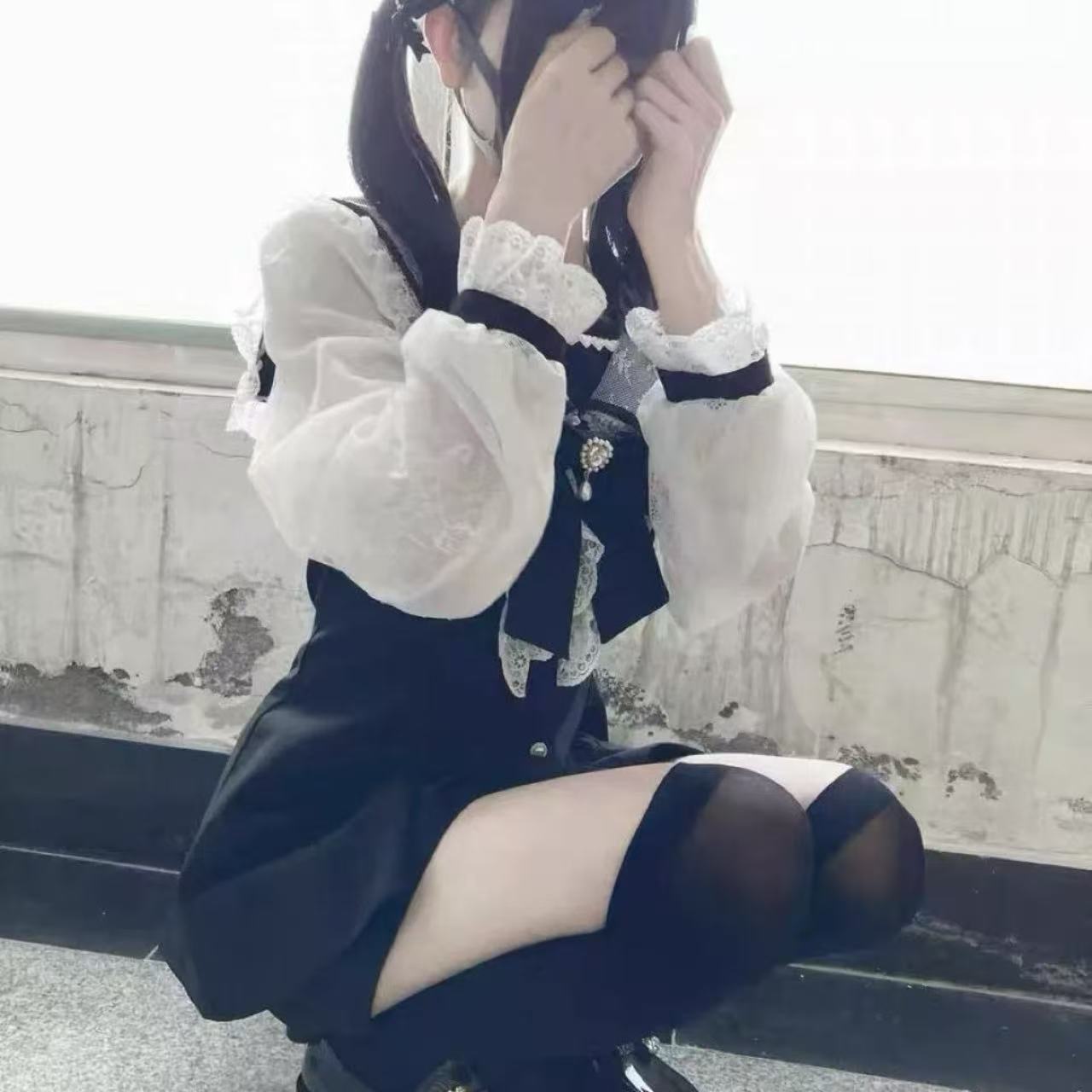 甘ロリータ ネイビーレースメッシュ・リボンドレスセット