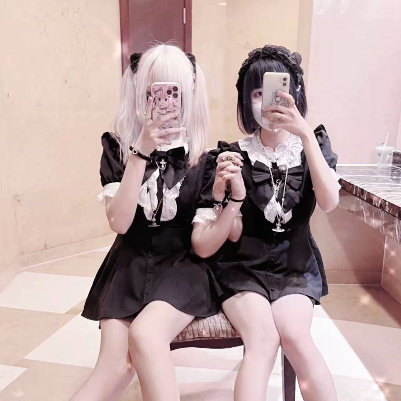 セーラーカラー レース チェック柄 リボン トップス＆ショートパンツ セットアップ 【セーラーカラー】