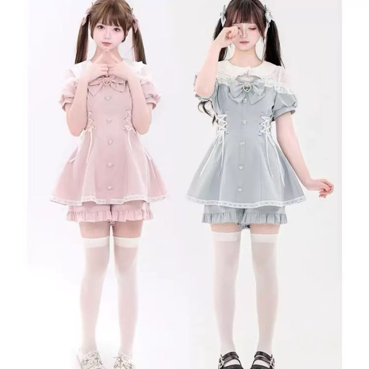 甘ロリータ 和風レース半袖セットアップ