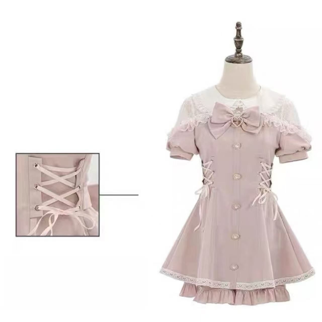 甘ロリータ 和風レース半袖セットアップ