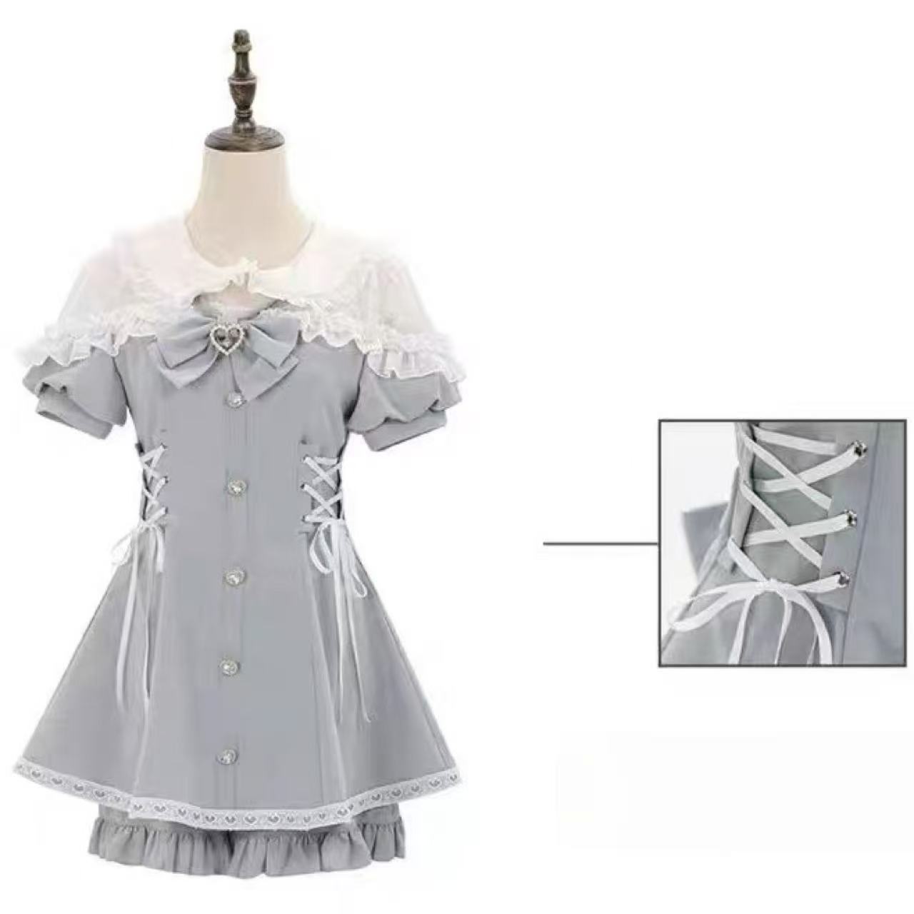 甘ロリータ 和風レース半袖セットアップ