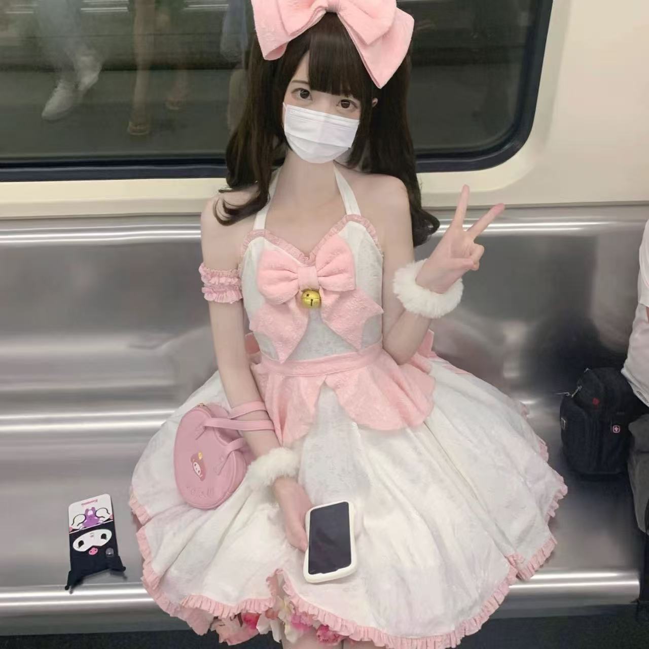 甘ロリータ 魔法少女風ホルターネックサスペンダードレス