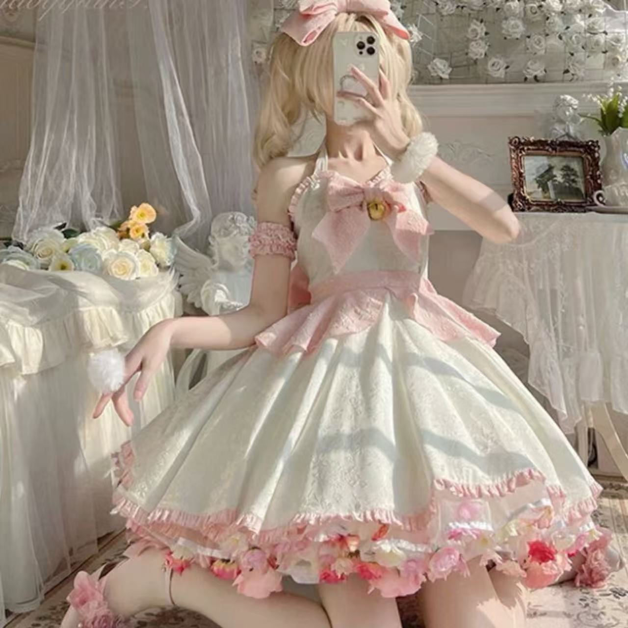 甘ロリータ 魔法少女風ホルターネックサスペンダードレス