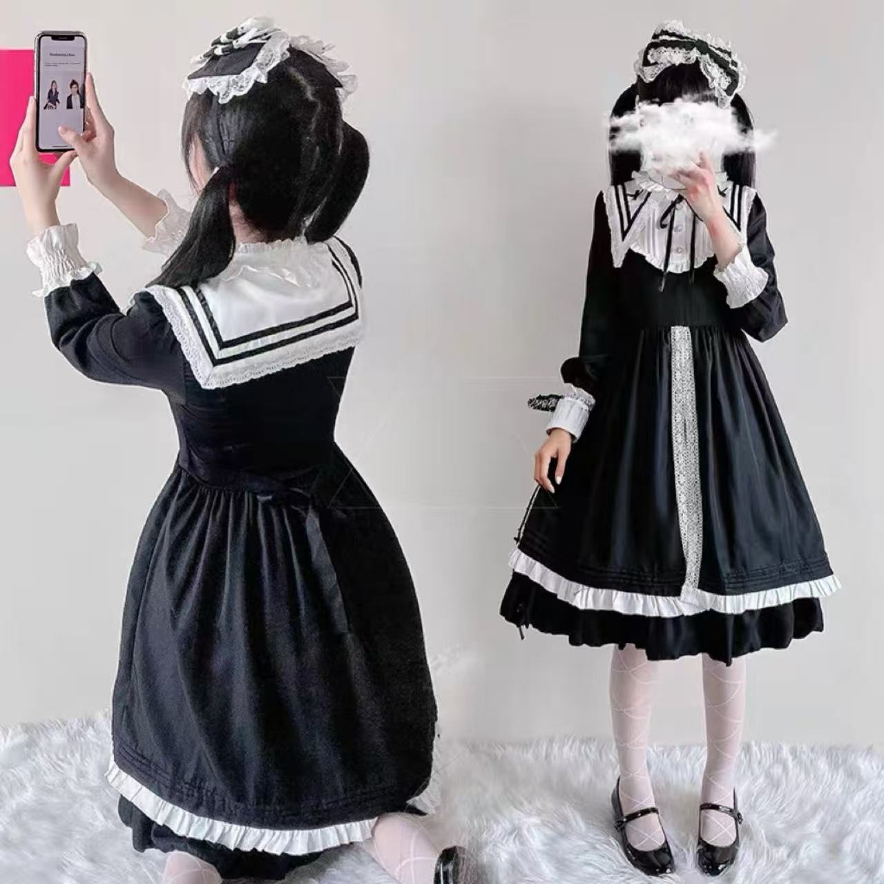 ゴスロリ ダークロリータ・フェイクカラー長袖ドレス