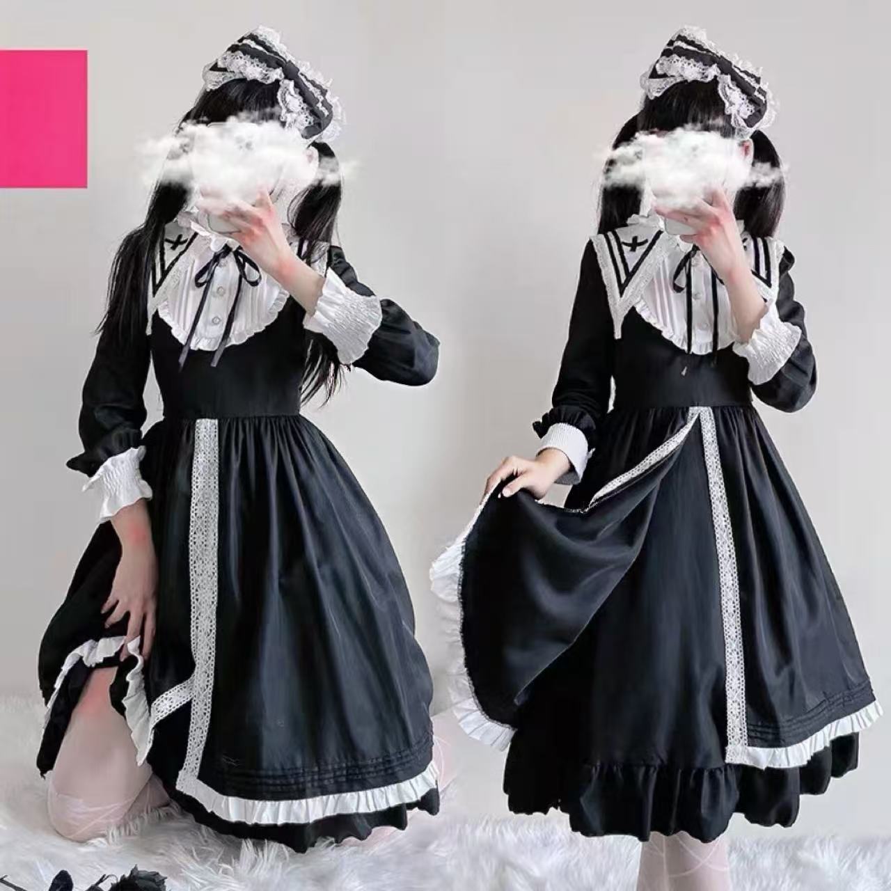 ゴスロリ ダークロリータ・フェイクカラー長袖ドレス