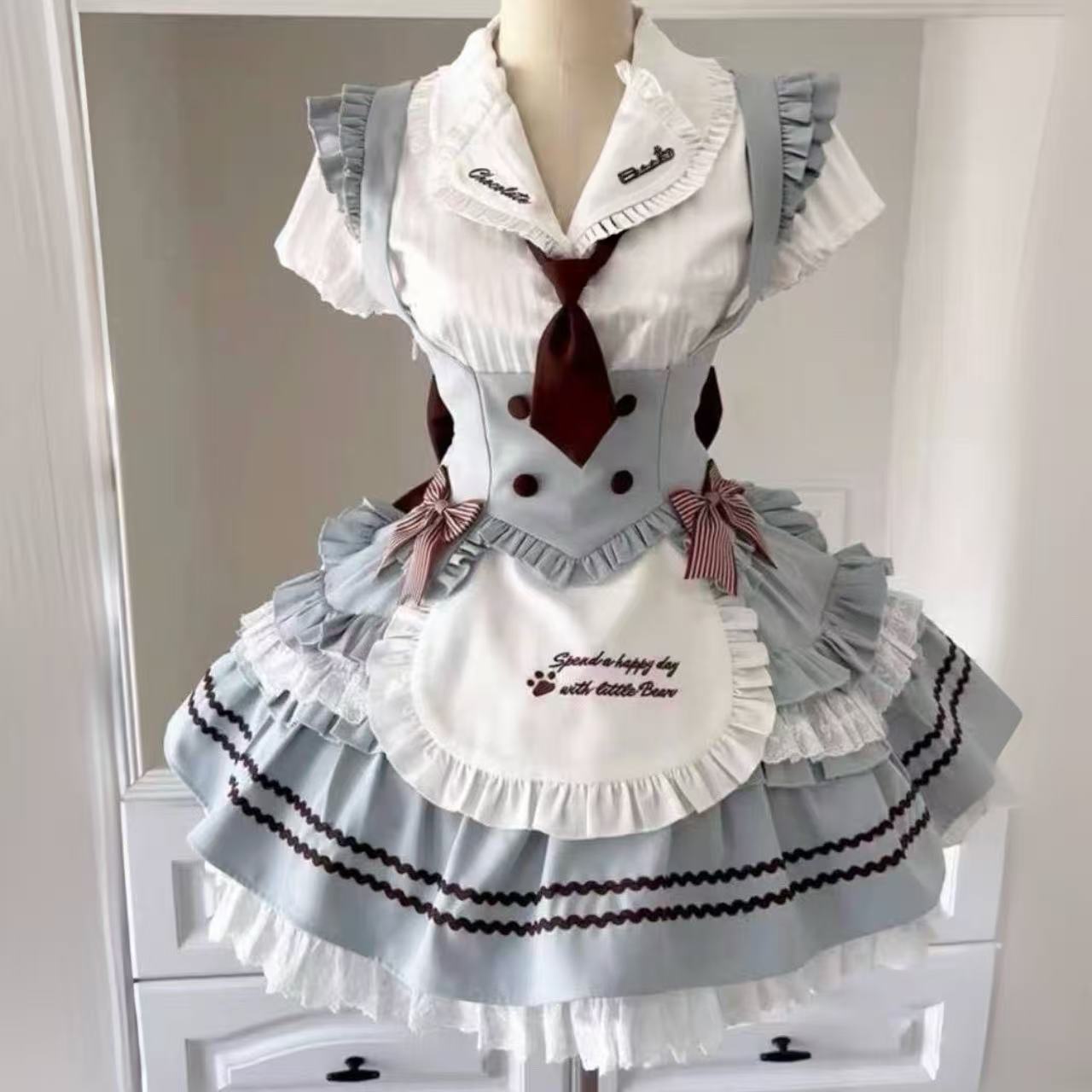 甘ロリータ ミントチョコ・カレッジシャツベスト&ショートスカート