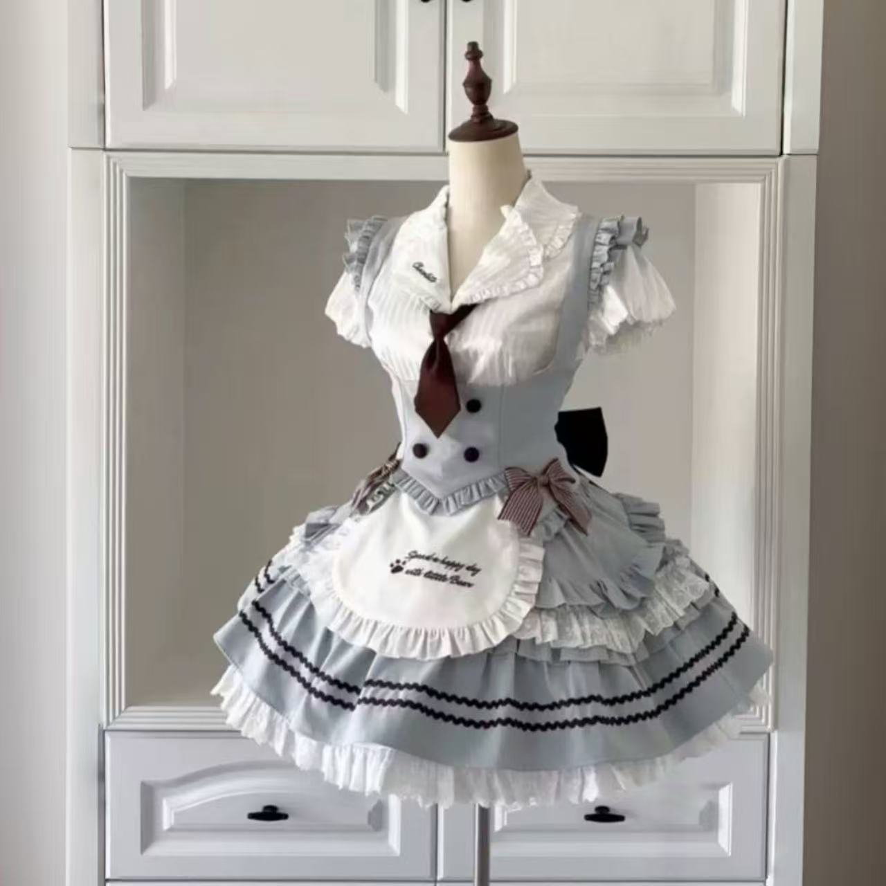 甘ロリータ ミントチョコ・カレッジシャツベスト&ショートスカート