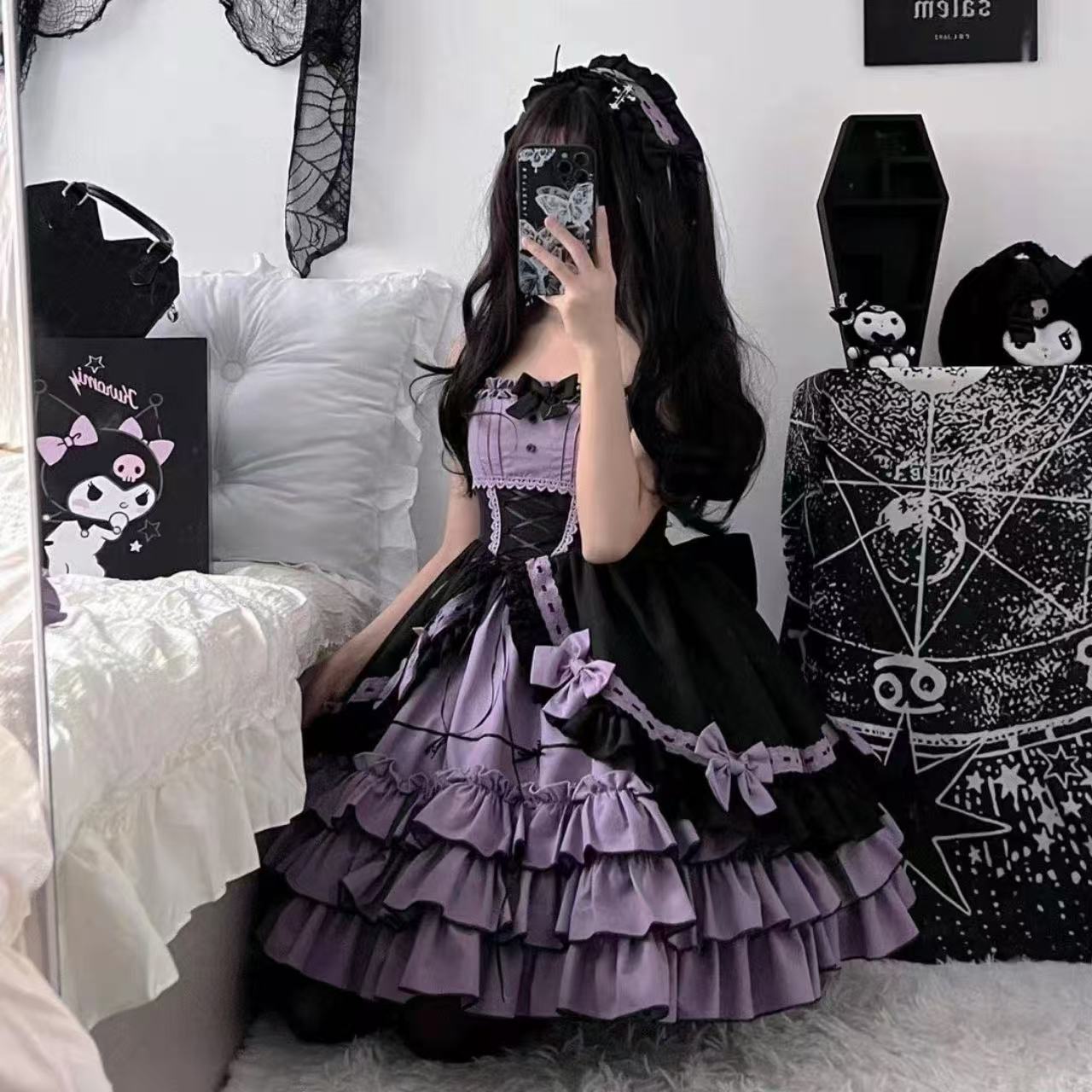 甘ロリータ ケープ付きサスペンダードレス