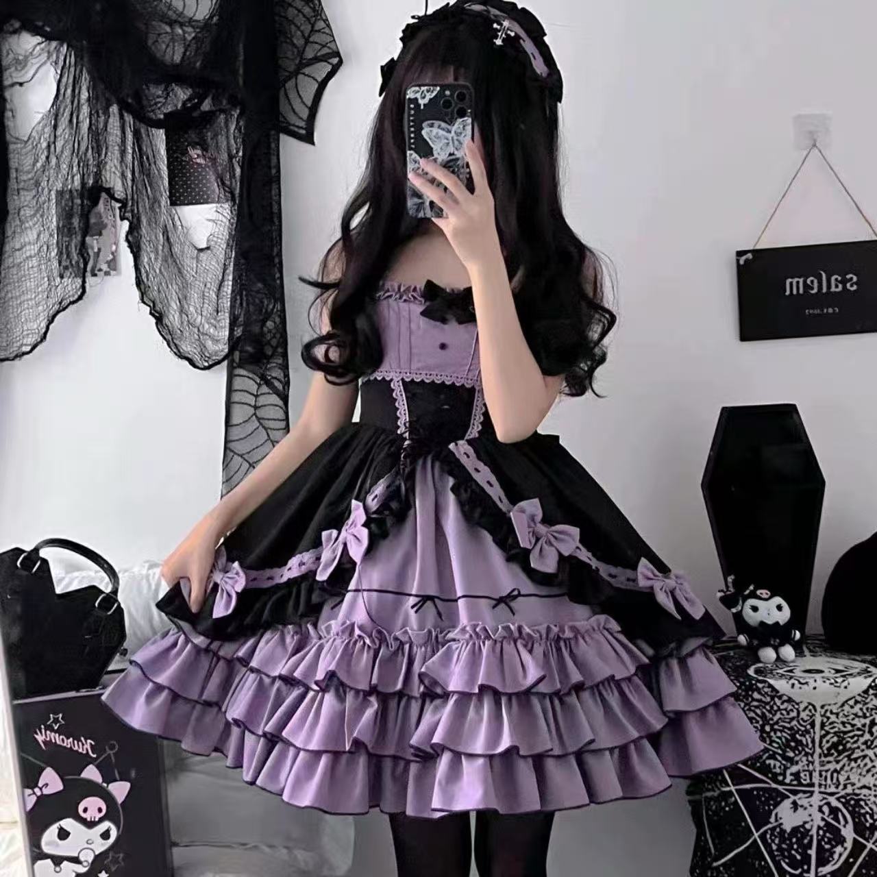 甘ロリータ ケープ付きサスペンダードレス