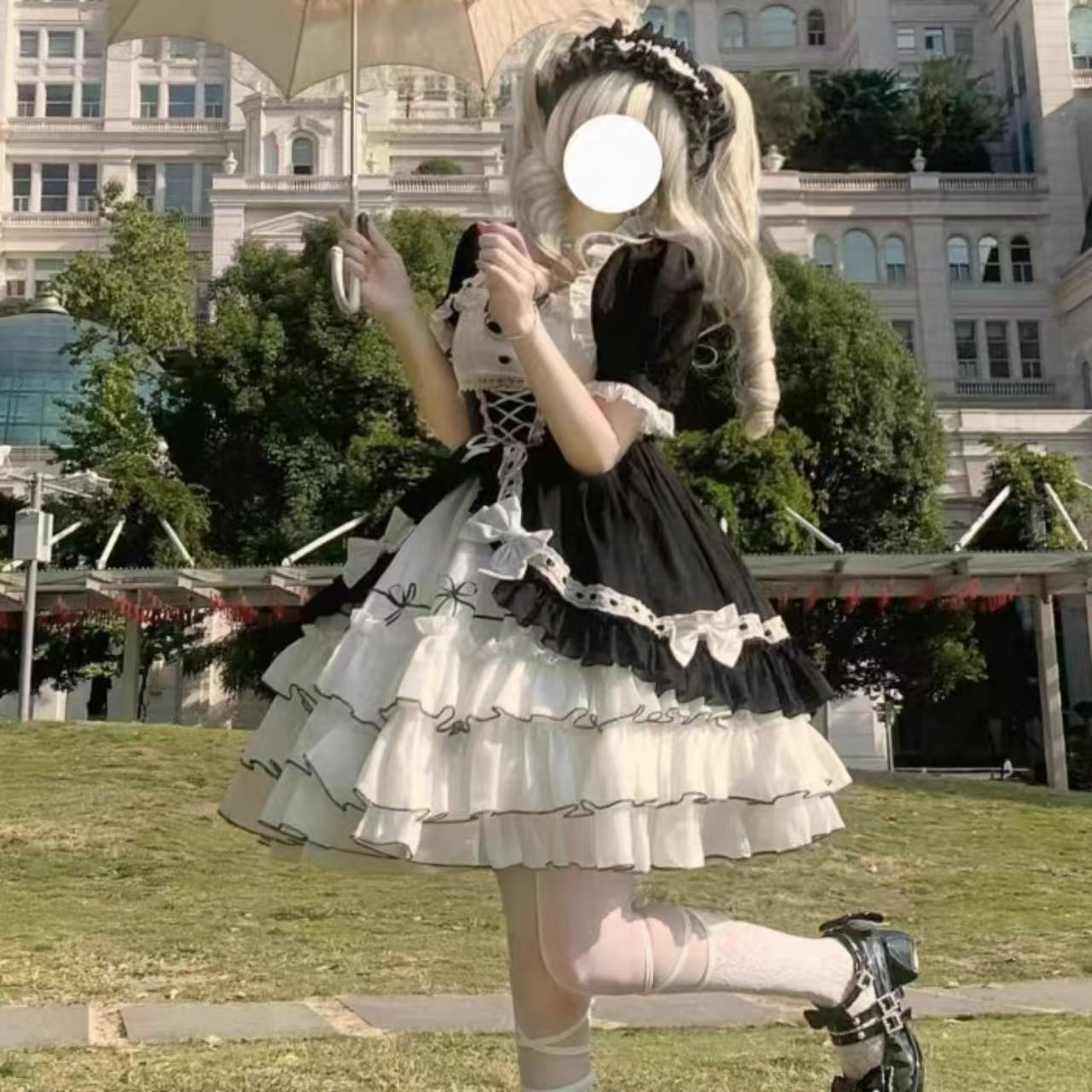 甘ロリータ ケープ付きサスペンダードレス