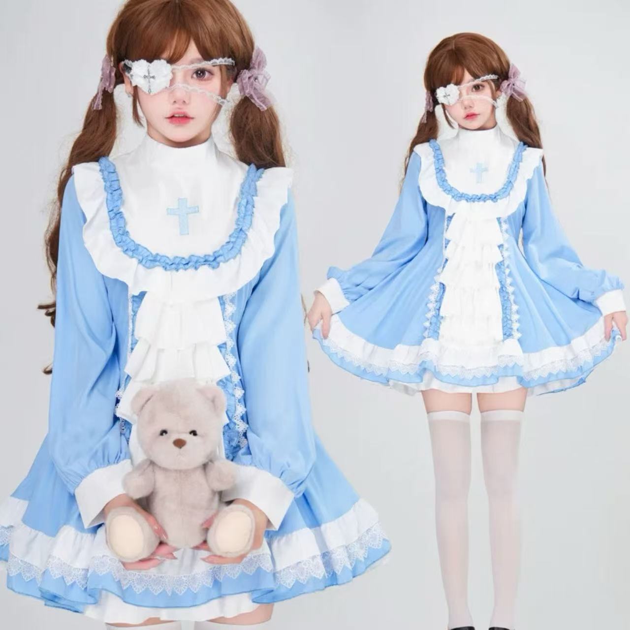 ゴスロリ ハロウィン魔女・クロス刺繍長袖ドレス