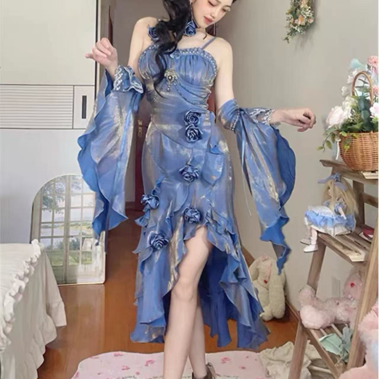 甘ロリータ ローズエレガント・バタフライフィッシュテールドレス