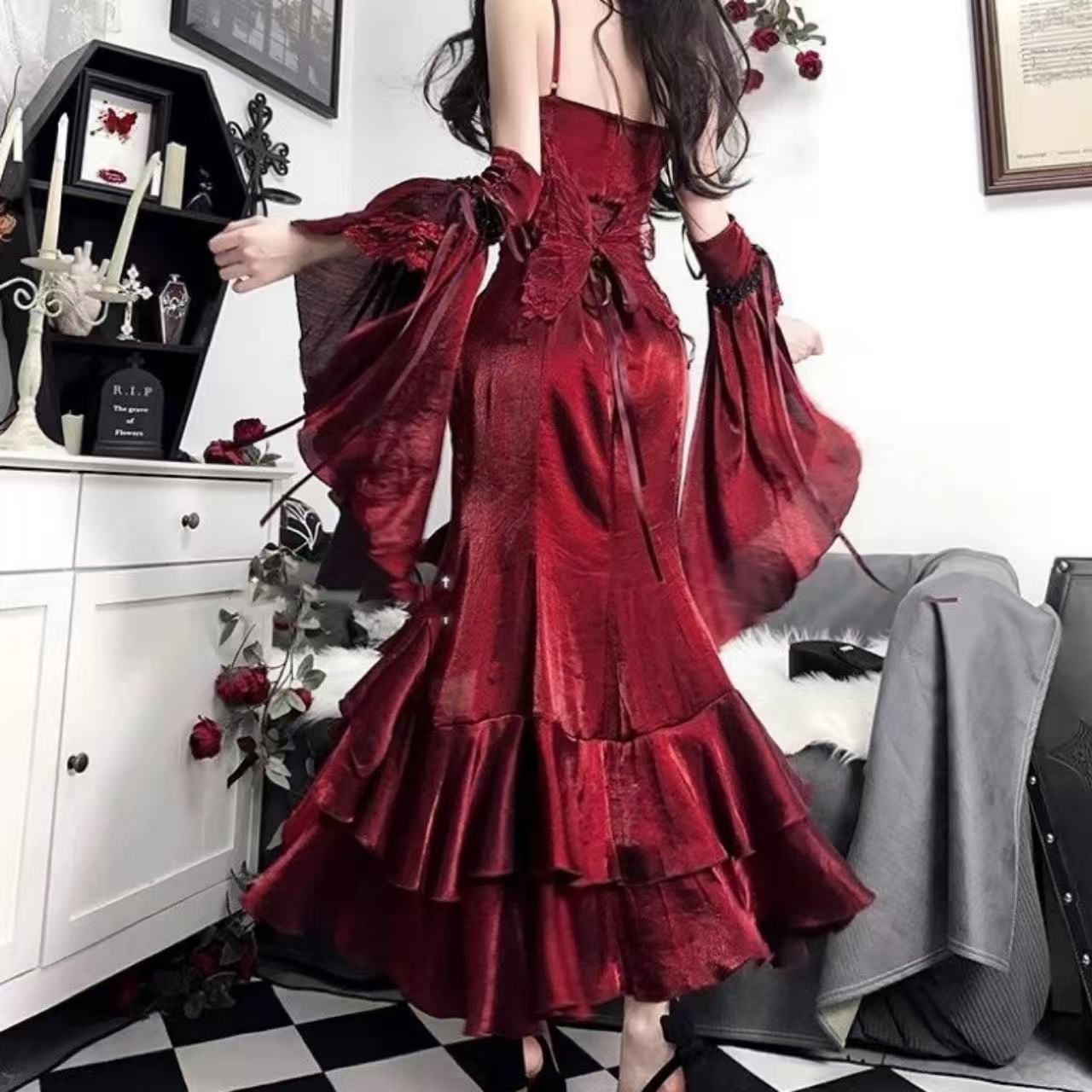 甘ロリータ ローズエレガント・バタフライフィッシュテールドレス