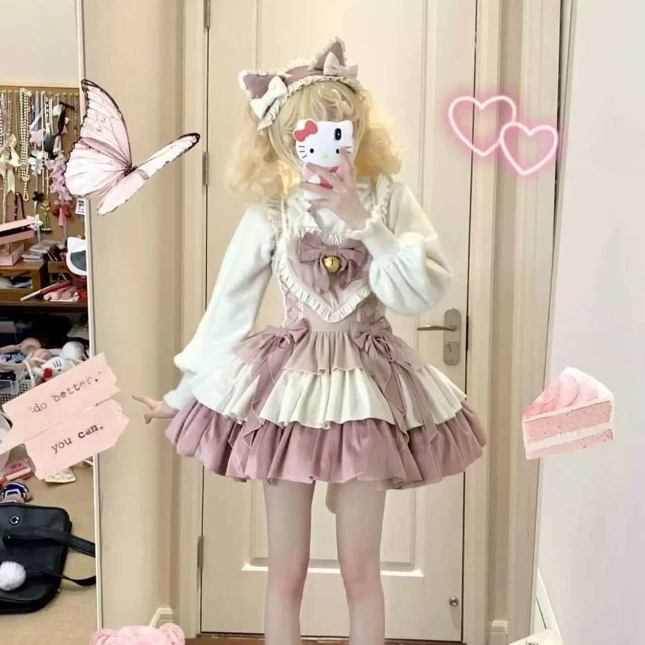 甘ロリータ ふわふわハート・3段リトルウィッチサスペンダードレス