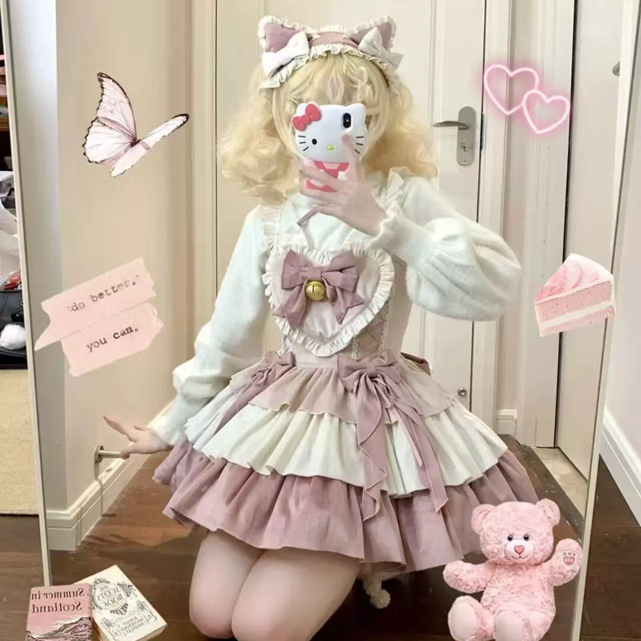 甘ロリータ ふわふわハート・3段リトルウィッチサスペンダードレス