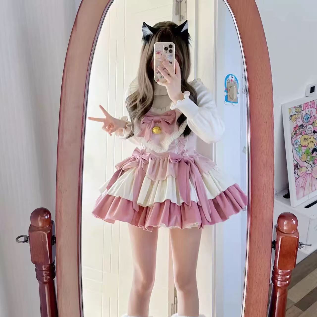 甘ロリータ ふわふわハート・3段リトルウィッチサスペンダードレス